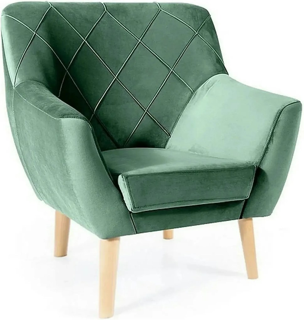 Fotoliu KIER, stofa catifelata verde - Bluvel 78/fag, 76x75x90 cm