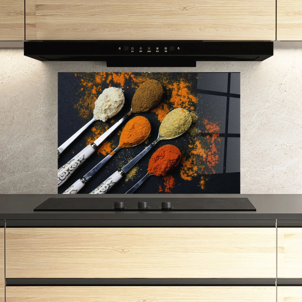 Panou Sticla Bucatarie, 70x100cm, Protectie aragaz, Antistropi, Termorezistent, Alimente, Condimente, Spoons With Spices
