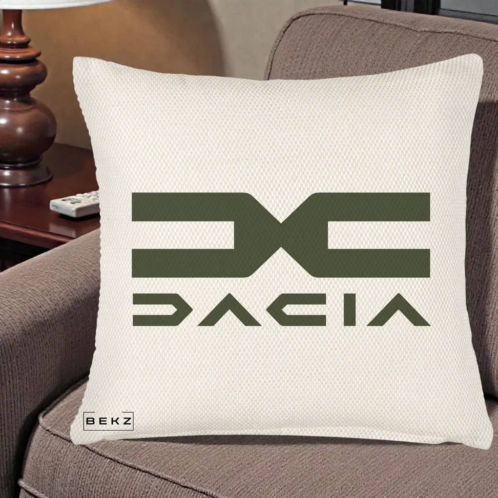 Perna Personalizata cu emblema Dacia, 40x40 cm, Crem Reliefat, Husa Detasabila, Perna Inclusa, BEKZ®