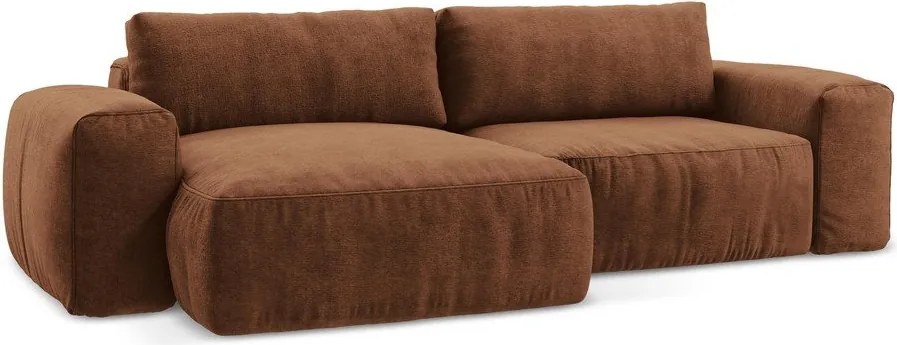 Colțar teracotă extensibil cu tapițerie din chenille (cu colț pe partea stângă/cu șezlong) Kuki – Makamii