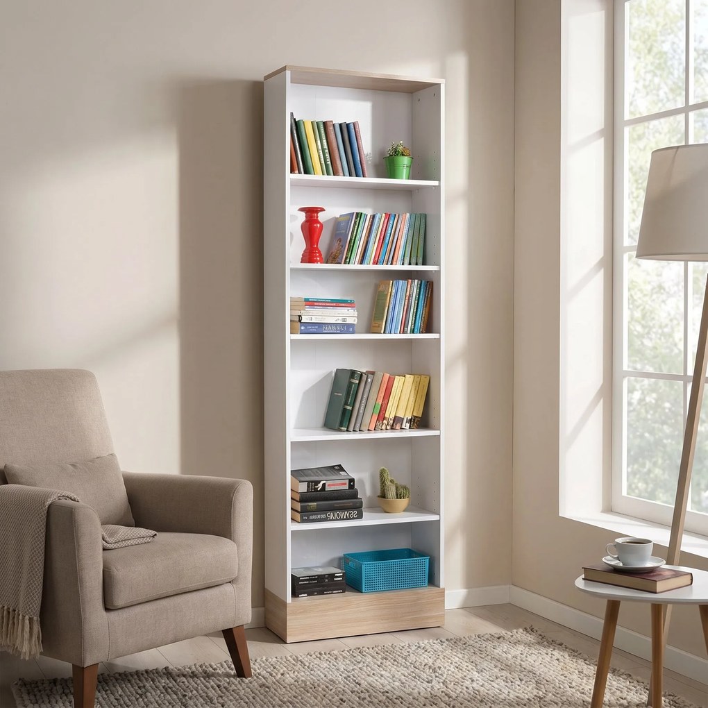 Bibliotecă Adore Base cu 6 Rafturi, Alb, 60x197x26 cm