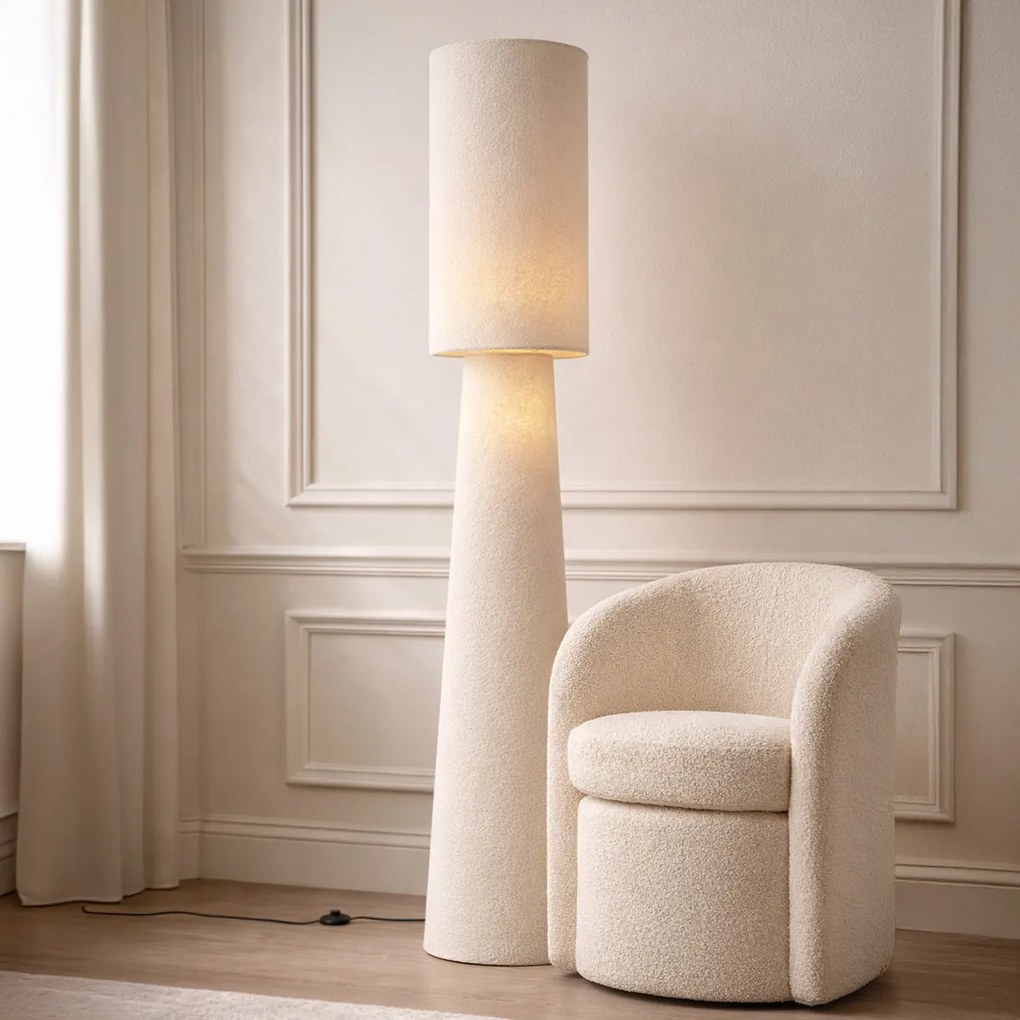 Lampă de podea Japandi bej din material teddy cu 2 lumini - Trompet