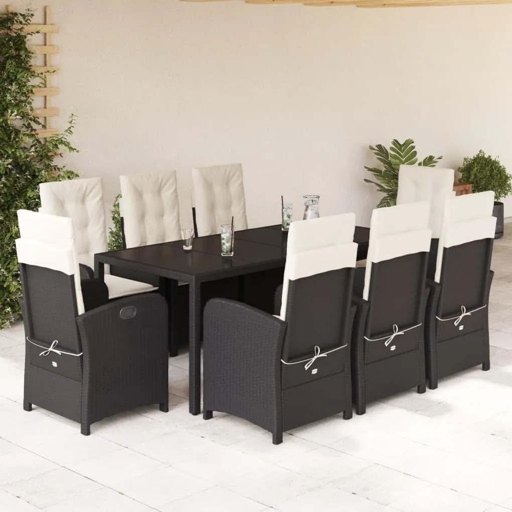vidaXL Set mobilier de grădină cu perne, 9 piese, negru, poliratan