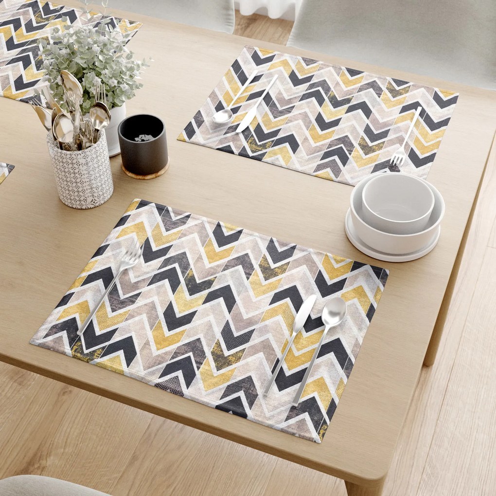 Goldea suport farfurie decorativ vintage - dungi în zig-zag cu auriu - 2 buc 30 x 40 cm
