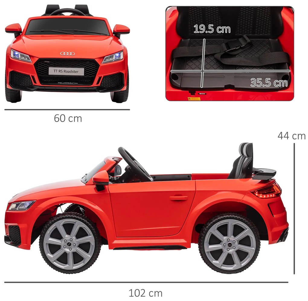 HOMCOM Mașină Electrică AUDI TT pentru Copii, Mașină Electrică cu Telecomandă, USB, Uși cu Deschidere și Faruri LED, 102x60x44 cm, Roșu