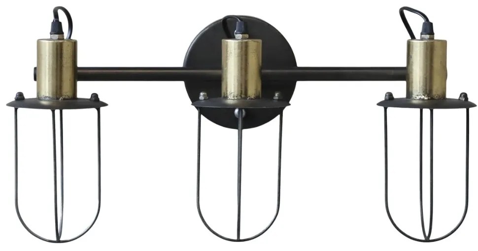 Aplică de perete din metal, cu 3 surse de lumină, finisaj negru antichizat, Factory