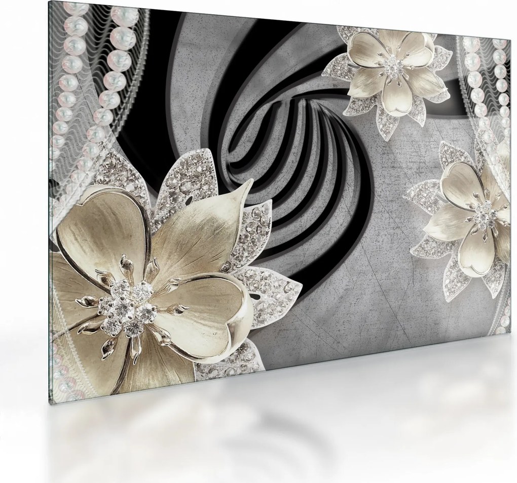Tablou pe sticlă - 3D Flori aurii (70x50 cm)