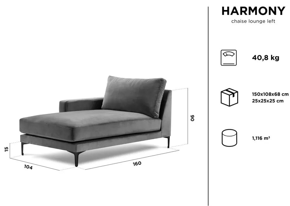 Șezlong cu tapițerie din catifea Kooko Home Harmony, colț pe stânga, albastru turcoaz