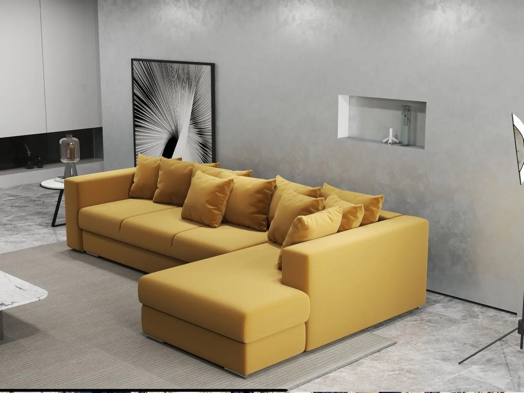 Colțar extensibil dumonde cu ladă de depozitare si sezut confortabil din spuma high-density, Gloria Royal Mustar II 320x183 cm