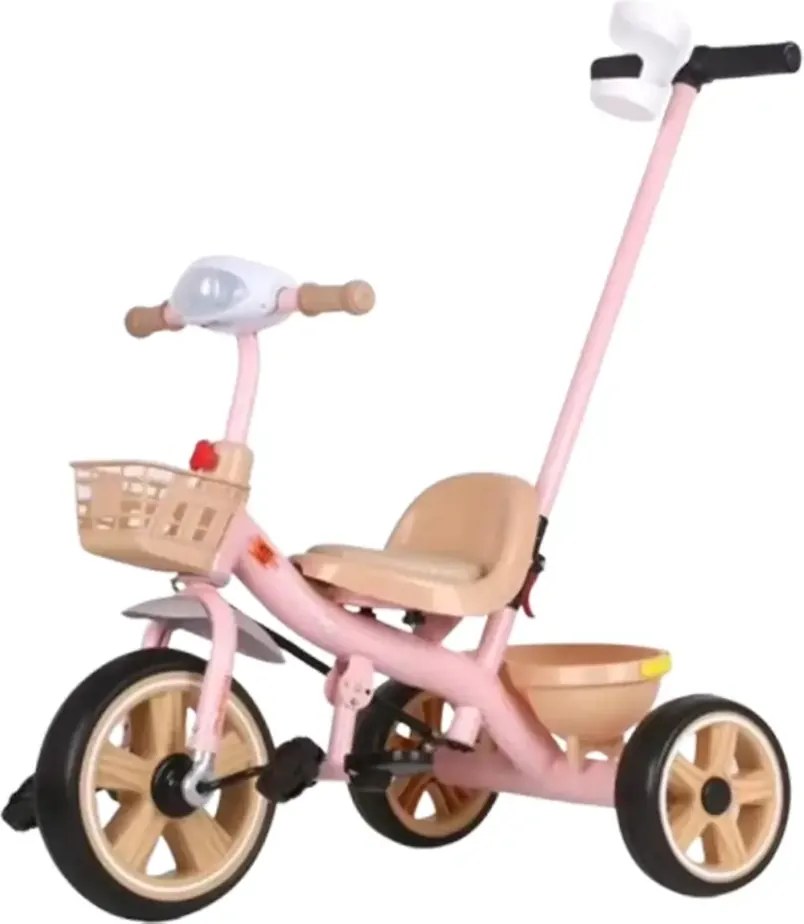 Tricicleta copii 2-5 ani cu maner parental detasabil, Roz