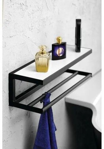 SAPHO Ska401 Raft de perete Ska 45 x 14 x 16 cm,negru mat cu placă MDF albă