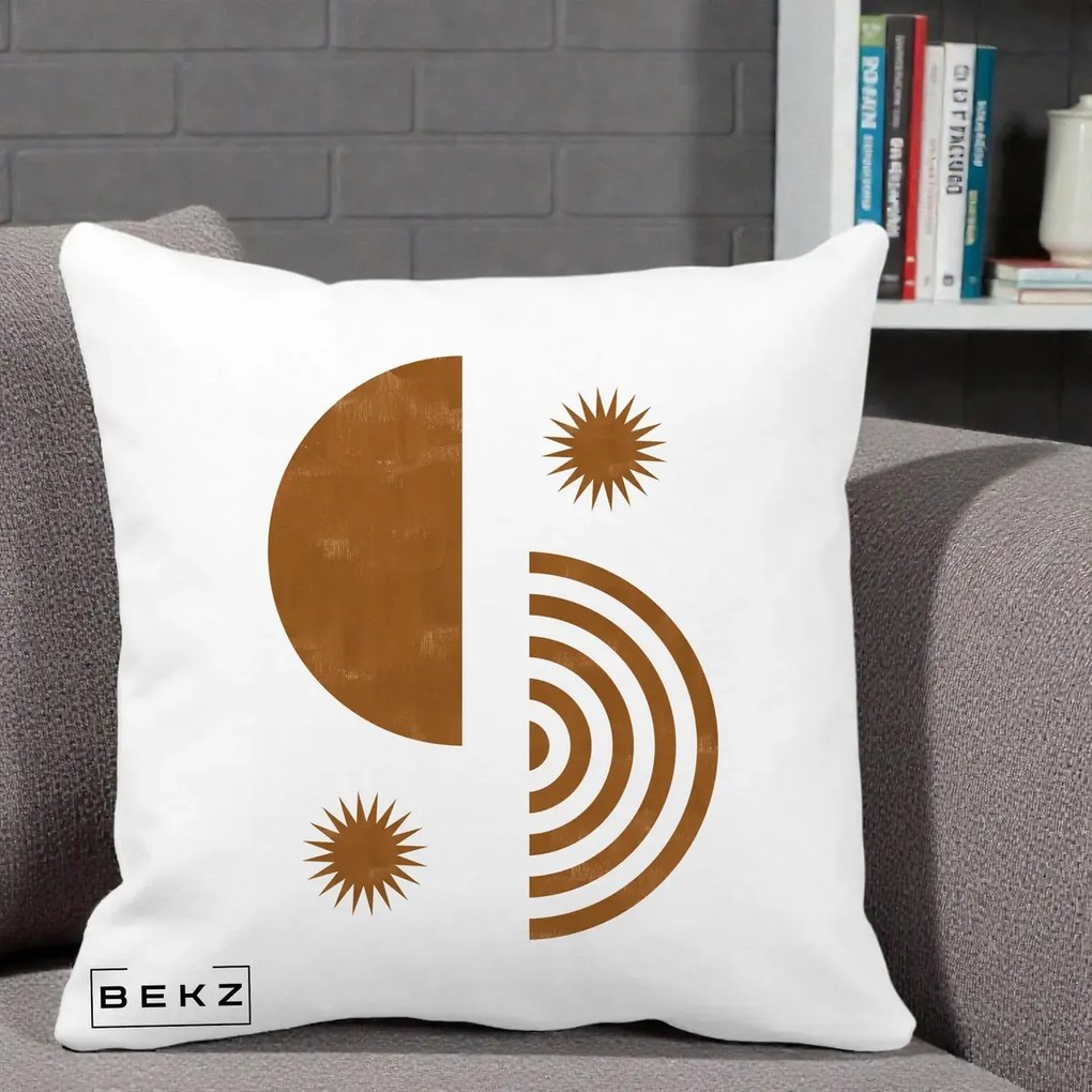 Perna Decorativa Boho Sun si Spirala, 40x40 cm, Alba Mata, Husa Detasabila, Perna Inclusa, BEKZ®