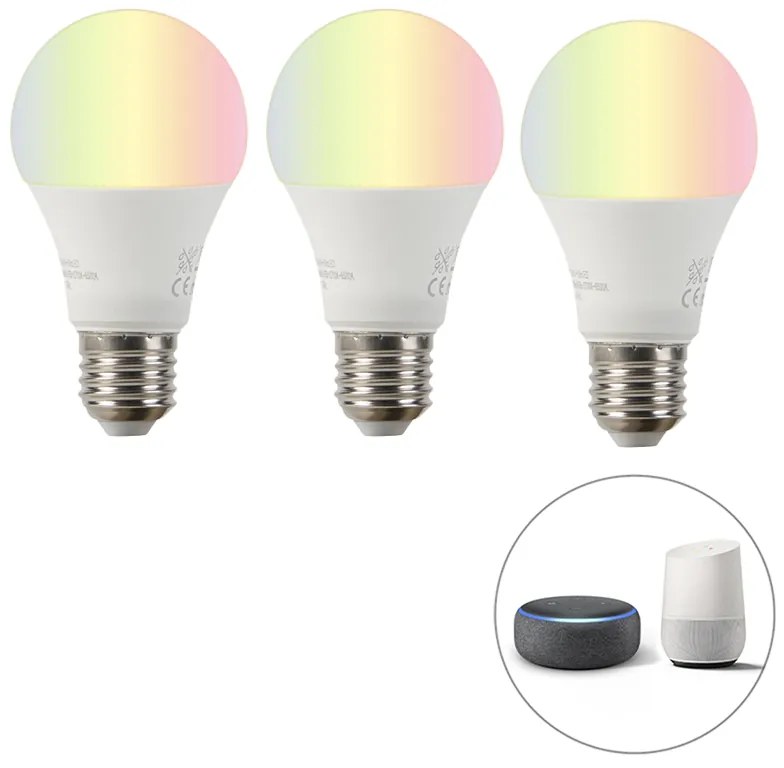 Set inteligent de 3 becuri LED RGBW E27 A60 9W 800lm 2200-4000K