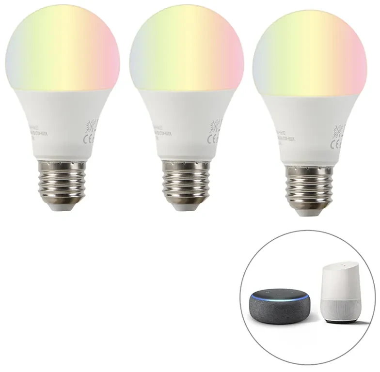 Set inteligent de 3 becuri LED RGBW E27 A60 9W 800lm 2200-4000K