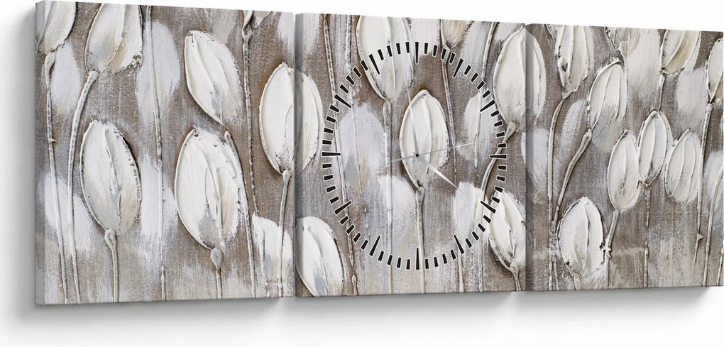 Tablou - Lalele structurate (cu ceas) (90x30 cm)