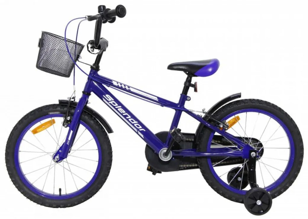 Bicicleta pentru copii NOVOKIDS™ Splend'Or Boom Edition, Cosulet, Roti 18" inch, Max 45 kg, Cadru otel, Roti ajutatoare, Ghidon reglabil, Albastru