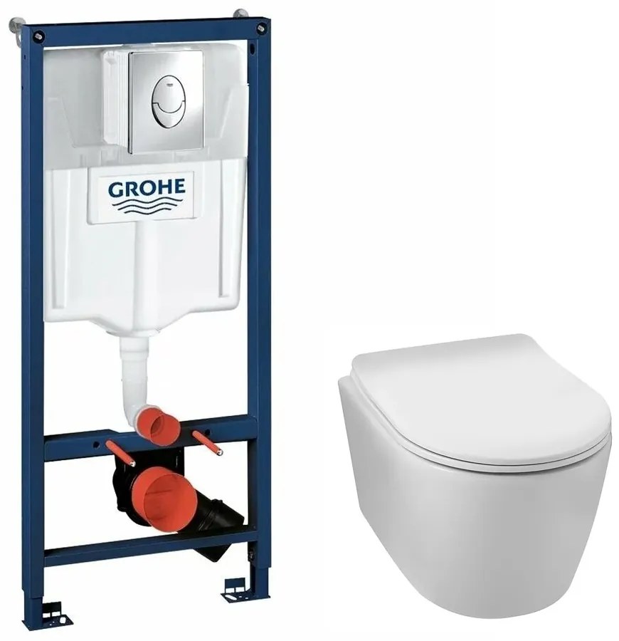 Pachet vas wc suspendat rimless Balneo Luxa, capac softclose, rezervor Grohe Rapid SL si clapeta Grohe Skate Air crom