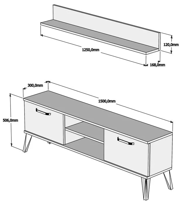 Comoda TV Meliray melaminat alb 150x30x50.6cm