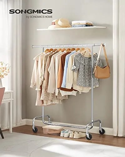 Umeraș pentru haine IRENE pe roți, max.130kg, 150x45x160cm, argintiu SongmicsHome