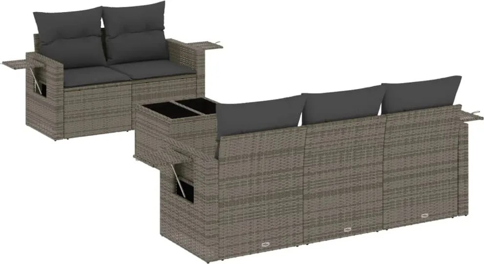 vidaXL Set mobilier grădină cu perne, 6 piese, gri, poliratan