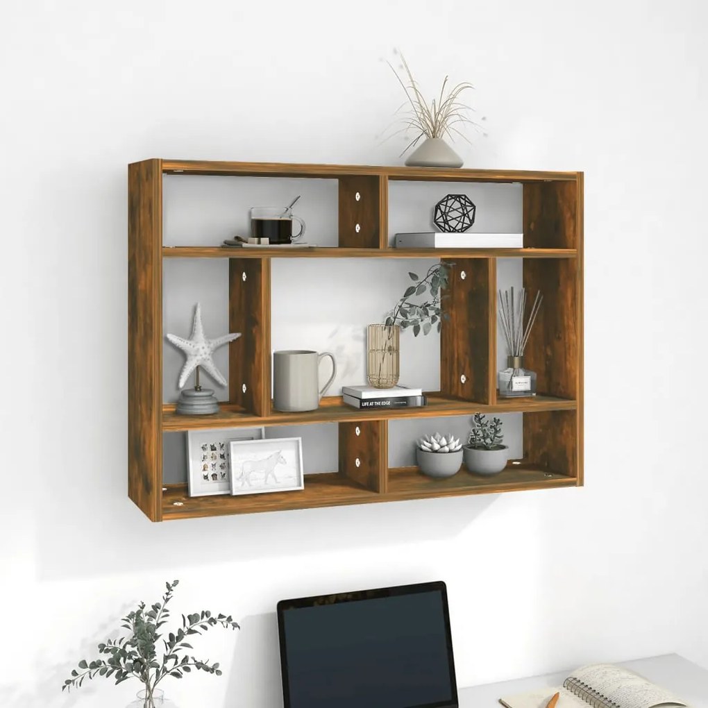 815843 vidaXL Raft de perete, stejar fumuriu, 75x16x55 cm, lemn compozit