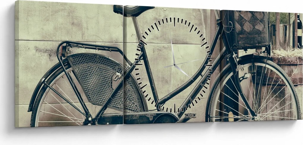 Tablou - Bicicleta de epocă cu flori (cu ceas) (90x30 cm)