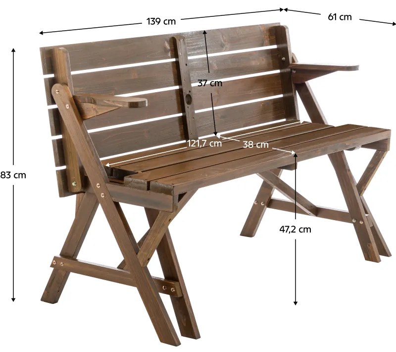 Masă/banc de grădină, 2in1, maro, ZAGIR