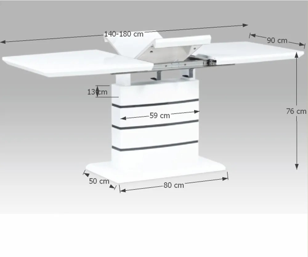Masă extensibilă de bucătărie, alb strălucitor HG, 140-180x90 cm, MEDAN