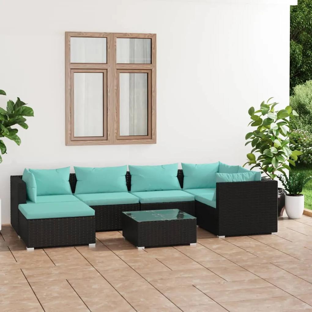 3101817 vidaXL Set mobilier de grădină cu perne, 7 piese, negru, poliratan