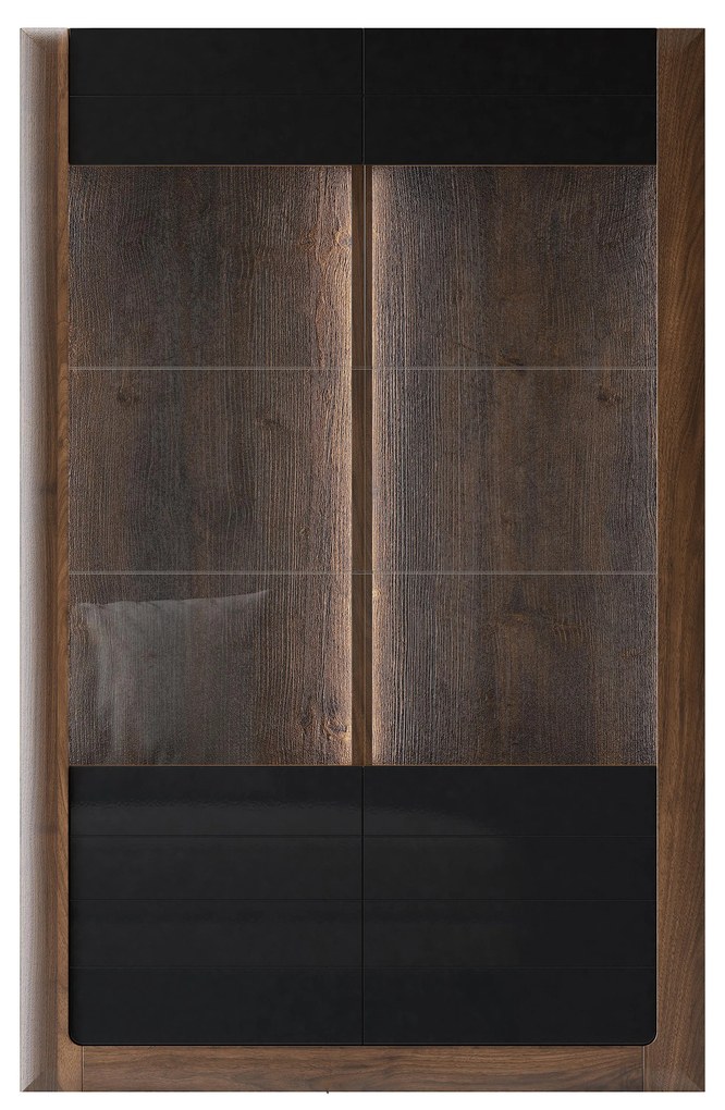 Vitrină Kassie Typ 12 (negru lucios + nuc columbia) (cu iluminat). 1108361
