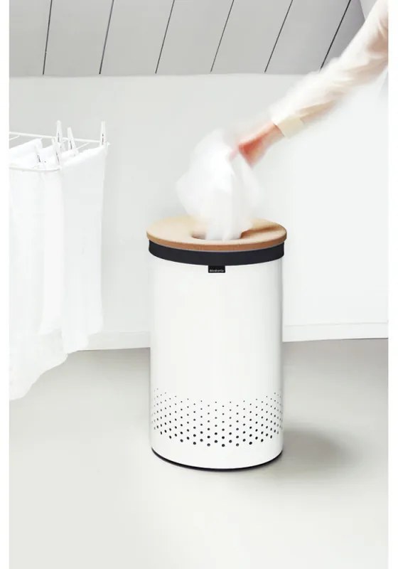 Cos de rufe Brabantia 90300241, 60 L, Capac din pluta, Umplere fara deschidere, Gauri ventilatie, Alb