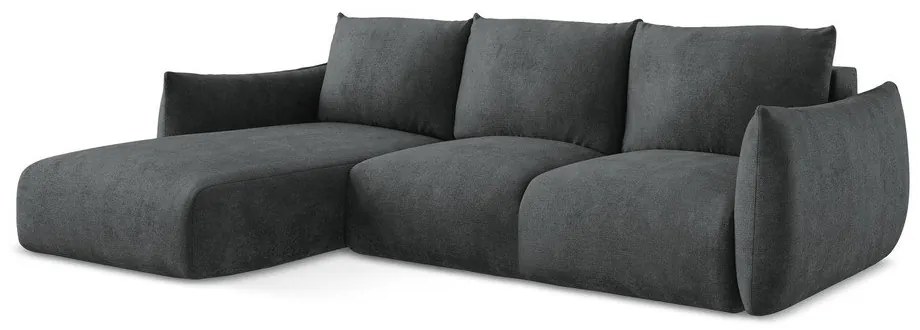 Colțar gri închis extensibil cu tapițerie din chenille (cu colț pe partea stângă/cu șezlong) Leila – Makamii