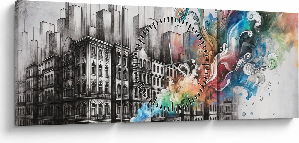 Tablou - Viața industrială (cu ceas) (90x30 cm)