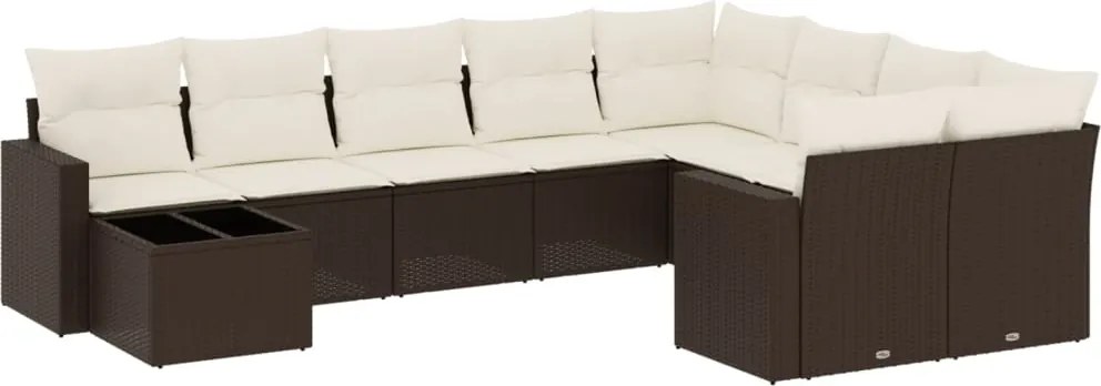 vidaXL Set canapele de grădină cu perne, 10 piese, maro, poliratan
