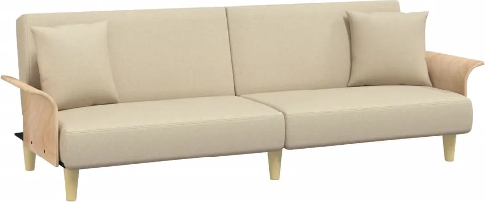 vidaXL Canapea extensibilă cu cotiere, crem, material textil