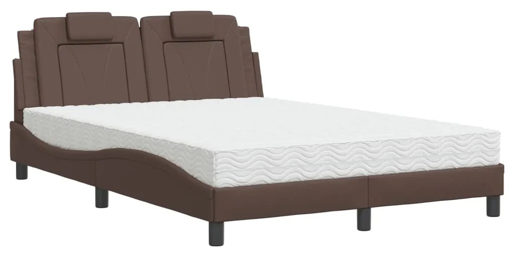 3208791 vidaXL Pat cu saltea, maro, 140x190 cm, piele ecologică