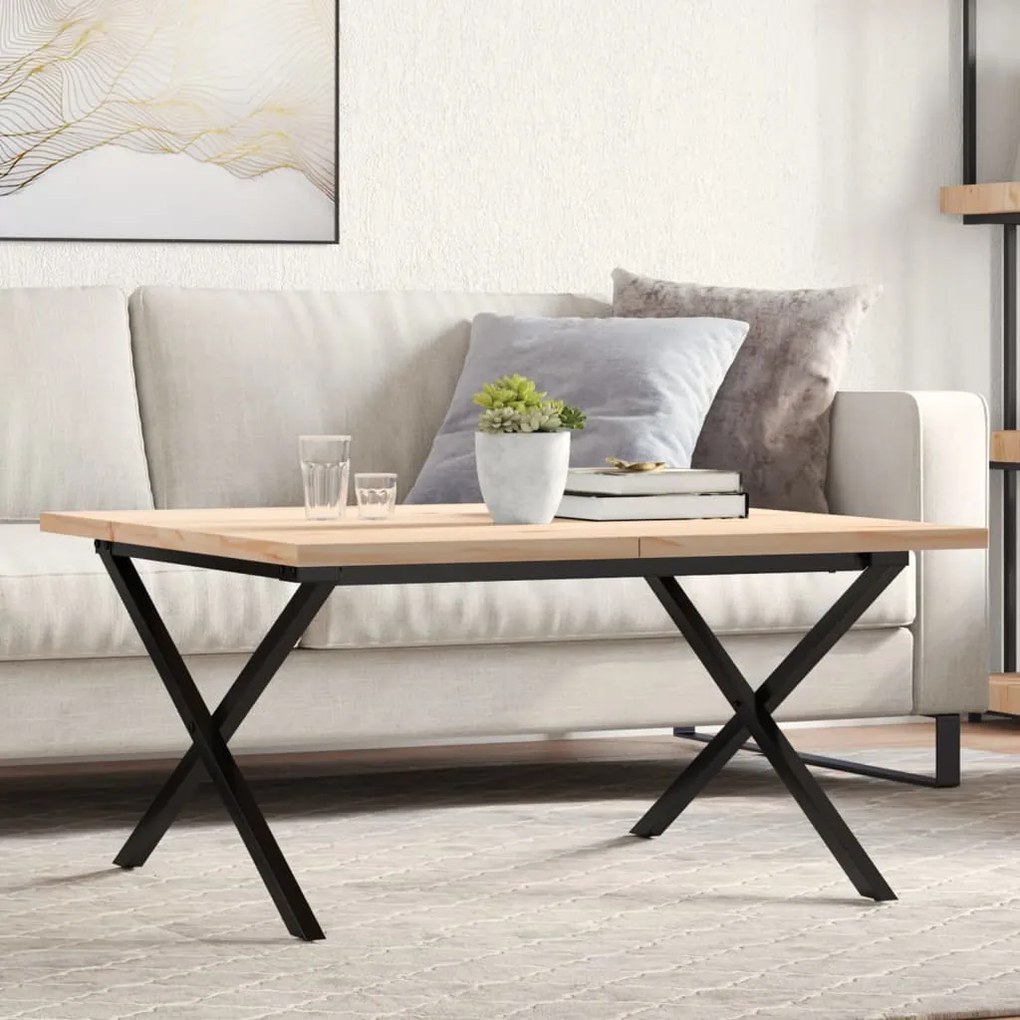 vidaXL Masă de cafea, cadru X, 80x80x45,5 cm, lemn masiv pin și Oţel