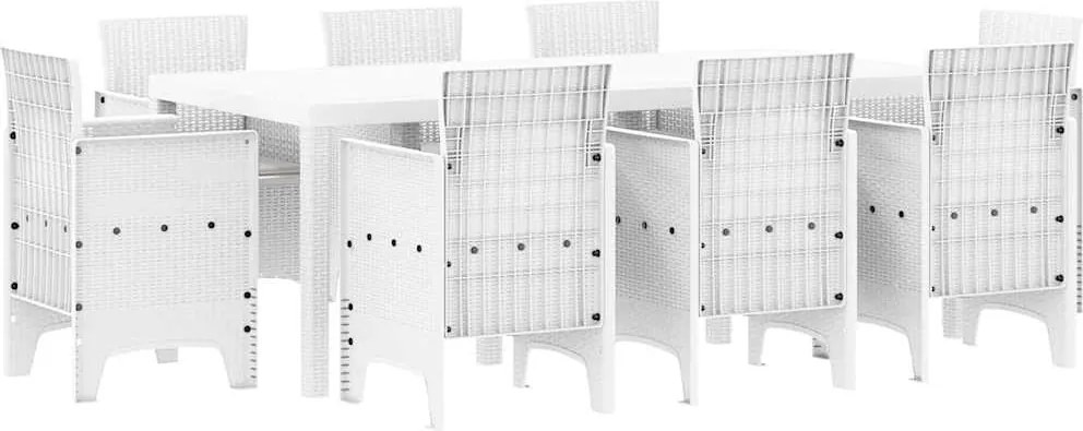 vidaXL Set de masă pentru grădină 9 pcs Alb Polipropilenă