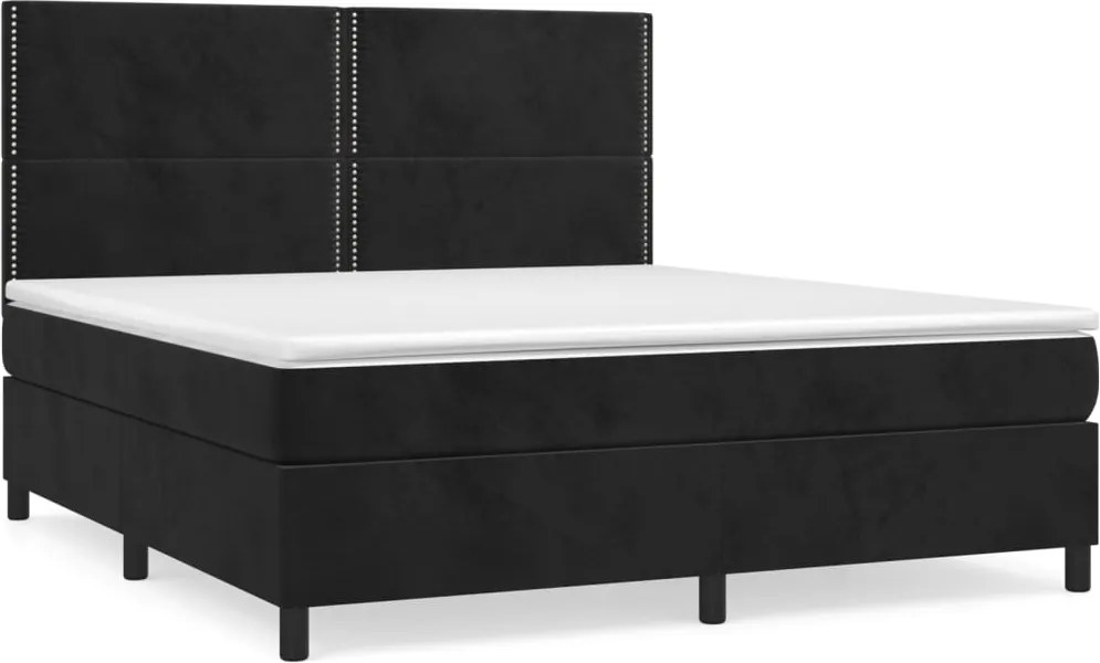 vidaXL Pat box spring cu saltea, negru, 180x200 cm, catifea
