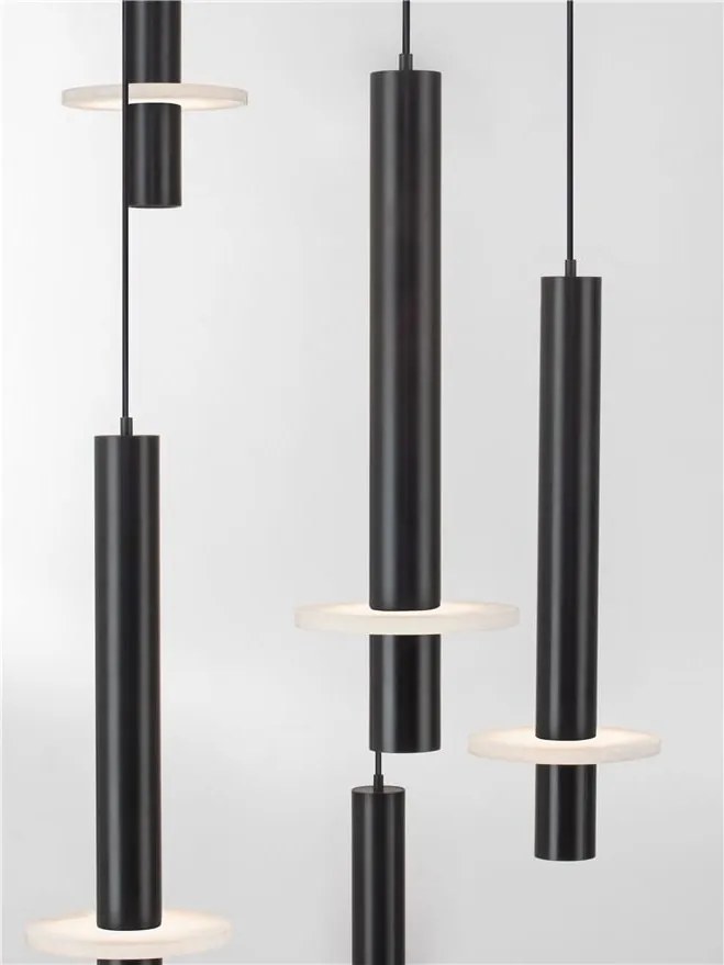 Lustra cu 12 Pendule tub subtire aluminiu negru si alabastru LED NOEMI