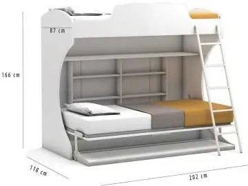 Pat rabatabil suprapus cu birou Diva Academy Bunk (85X190) si (90X190) - Alb Mat