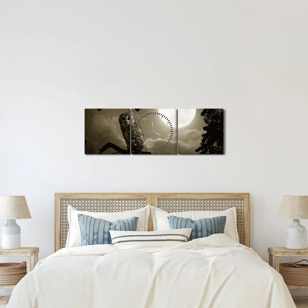 Tablou - Bufniță de noapte, auriu (cu ceas) (90x30 cm)
