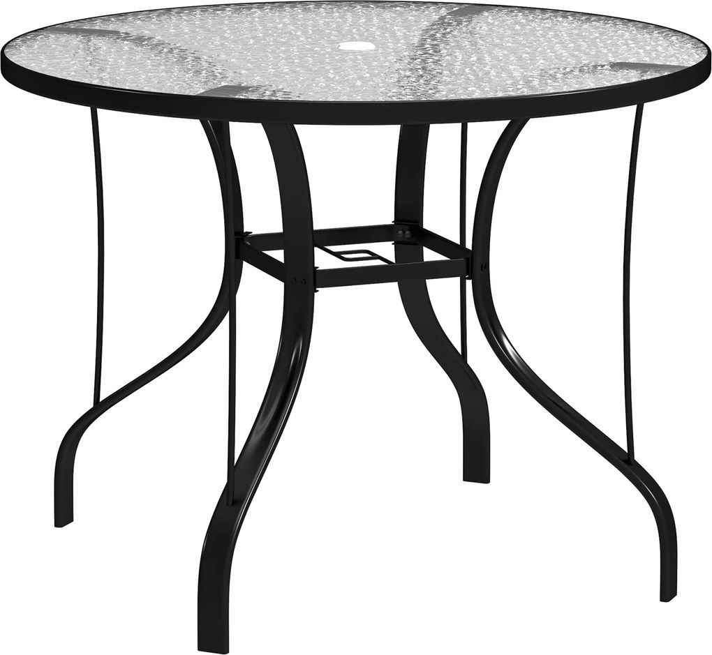 Outsunny Masă Rotundă de Grădină pentru Maxim 4 Persoane cu Gaură pentru Umbrelă, Ø96,5x71 cm, Negru | Aosom Romania