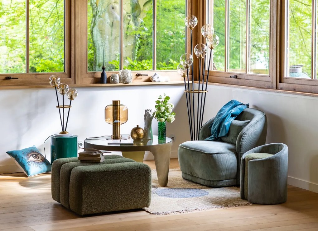 Taburet verde, din textil, Nasrine
