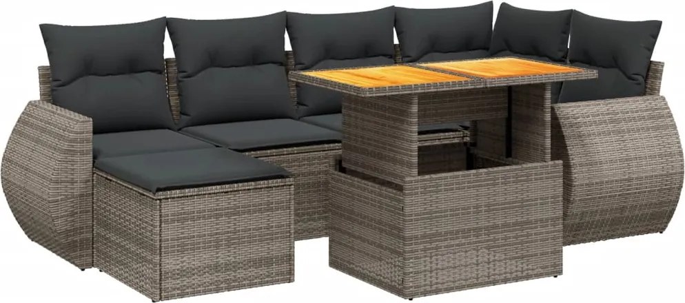 vidaXL Set canapele de grădină, 7 piese, cu perne, gri, poliratan