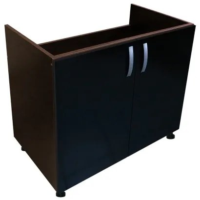 Masca pentru chiuveta cu 2 usi Zebra, Wenge/Negru lucios, fara blat, 80 x 82 x 50 cm