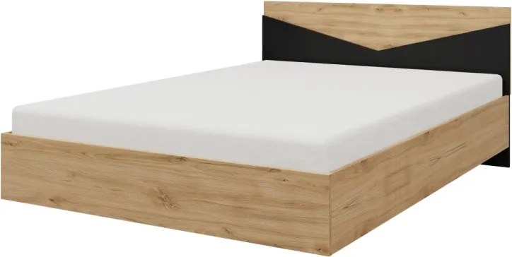 Pat din lemn, Atson, ADRK Furniture (Culoare: Lemn Stejar / Gri)