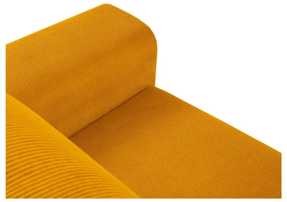 Colțar galben muștar extensibil, cu spațiu de depozitare cu tapițerie din catifea reiată (cu colț pe partea stângă, cu șezlong) Kyoto – Cosmopolitan Design