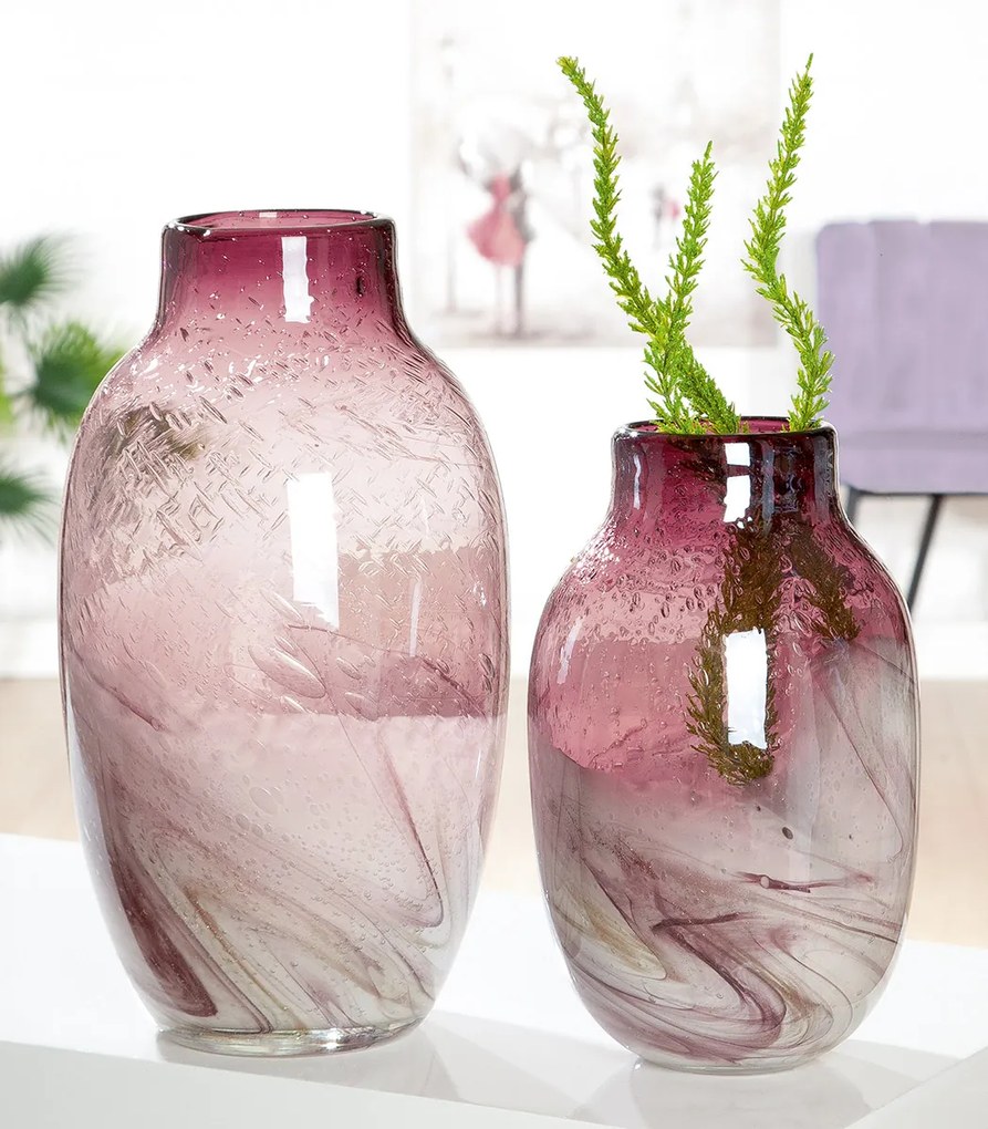 Vaza Porpora, sticla, roz alb, 27x16 cm