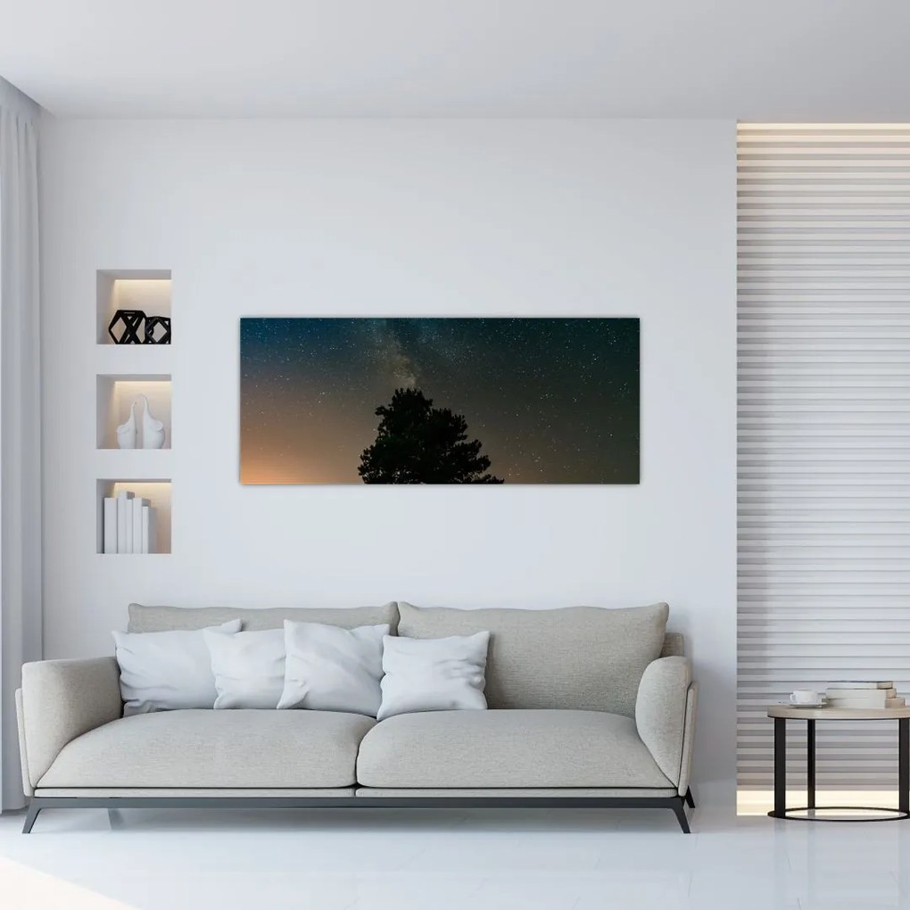 Tablou cu cerul nocturn și copaci (120x50 cm)